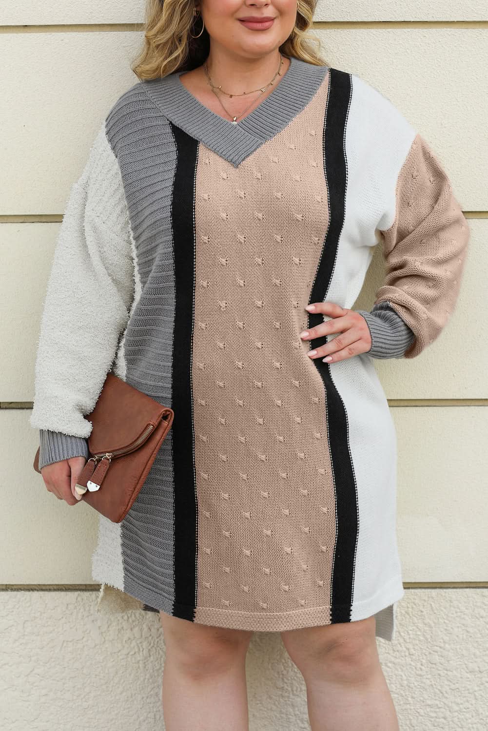 Chic plus size apricot sweater dress - Love Salve